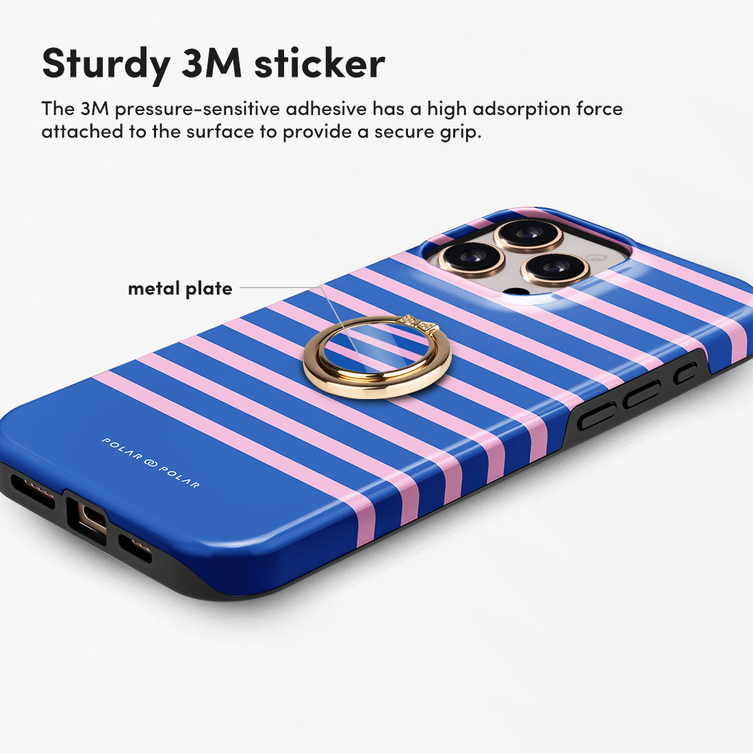 Navy Pink Stripe Phone Ring Holder  (Non-MagSafe)