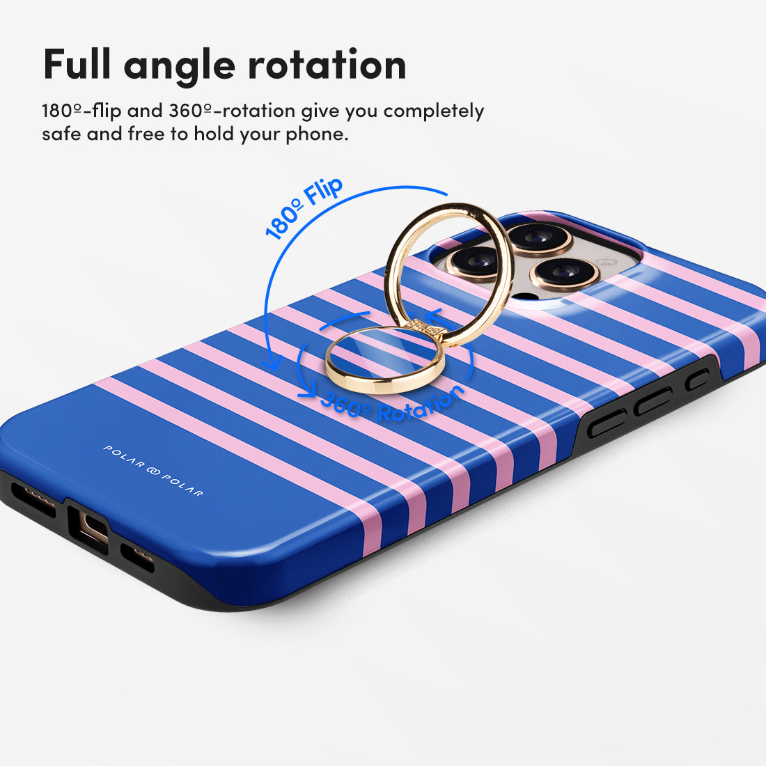 Navy Pink Stripe Phone Ring Holder  (Non-MagSafe)